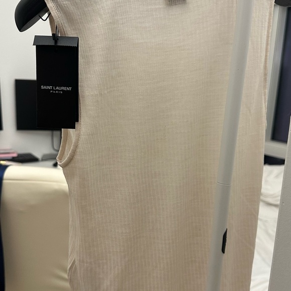 Yves Saint Laurent Cream Ribbed Tank with Red YSL Motif - Picture 2 of 4